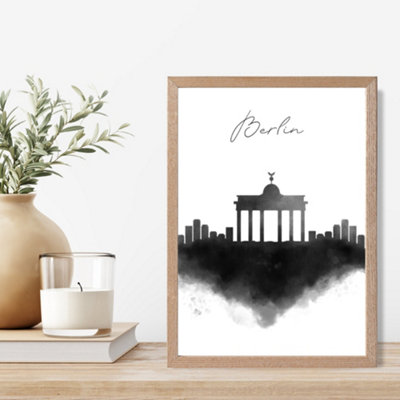 Artze Wall Art Berlin Watercolour Skyline City Framed Print Size: A4 With Oak Frame from B&Q