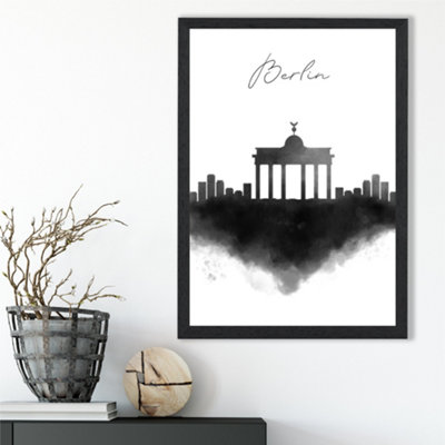 Artze Wall Art Berlin Watercolour Skyline City Framed Print Size: A3 With Black Frame from B&Q