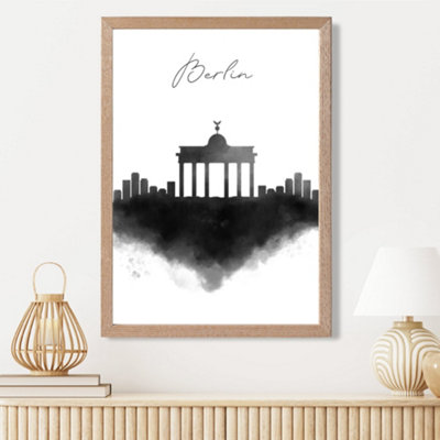 Artze Wall Art Berlin Watercolour Skyline City Framed Print Size: A3 With Oak Frame from B&Q