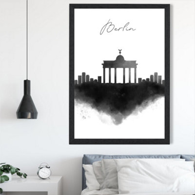 Artze Wall Art Berlin Watercolour Skyline City Framed Print Size: A2 With Black Frame from B&Q
