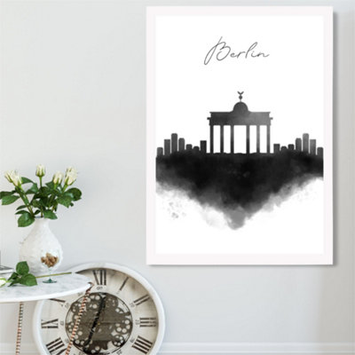 Artze Wall Art Berlin Watercolour Skyline City Framed Print Size: A2 With White Frame from B&Q