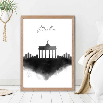 Artze Wall Art Berlin Watercolour Skyline City Framed Print Size: A2 With Oak Frame from B&Q