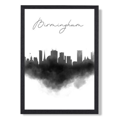 Artze Wall Art Birmingham Watercolour Skyline City Art Print With Black Frame Size: A4 from B&Q