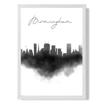 Artze Wall Art Birmingham Watercolour Skyline City Art Print With White Frame Size: A4 from B&Q