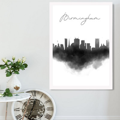 Artze Wall Art Birmingham Watercolour Skyline City Framed Print Size: A2 With White Frame from B&Q