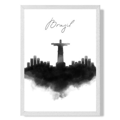 Artze Wall Art Brazil Watercolour Skyline City Art Print With White Frame Size: A4 from B&Q
