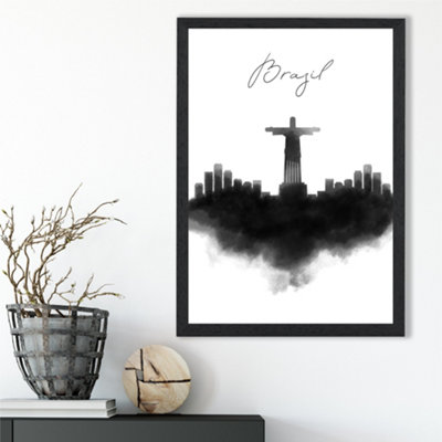 Artze Wall Art Brazil Watercolour Skyline City Framed Print Size: A3 With Black Frame from B&Q