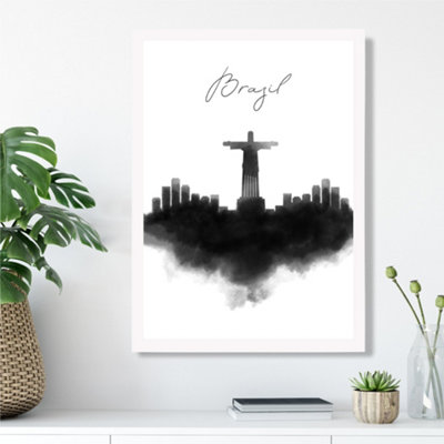 Artze Wall Art Brazil Watercolour Skyline City Framed Print Size: A3 With White Frame from B&Q