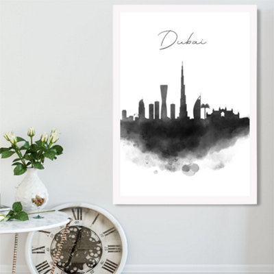 Artze Wall Art Dubai Watercolour Skyline City Framed Print Size: A2 With White Frame from B&Q