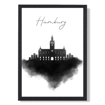 Artze Wall Art Hamburg Watercolour Skyline City Art Print With Black Frame Size: A4 from B&Q