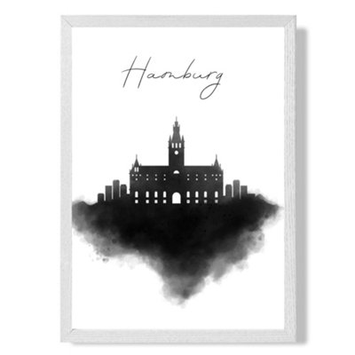 Artze Wall Art Hamburg Watercolour Skyline City Art Print With White Frame Size: A4 from B&Q