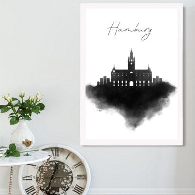 Artze Wall Art Hamburg Watercolour Skyline City Framed Print Size: A2 With White Frame from B&Q