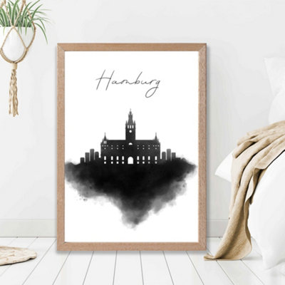 Artze Wall Art Hamburg Watercolour Skyline City Framed Print Size: A2 With Oak Frame from B&Q