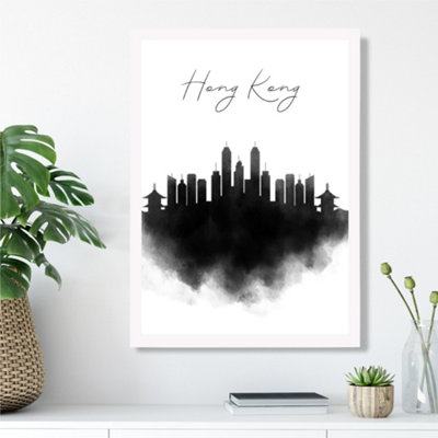 Artze Wall Art Hong Kong Watercolour Skyline City Framed Print Size: A3 With White Frame from B&Q