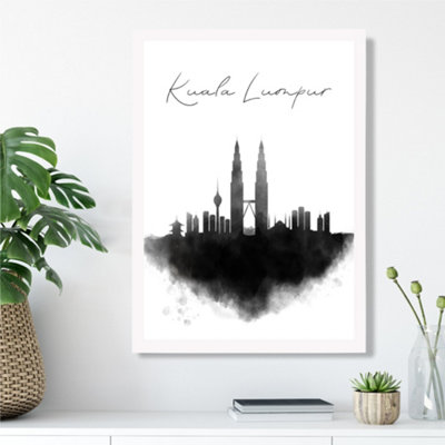 Artze Wall Art Kuala Lumpur Watercolour Skyline City Framed Print Size: A3 With White Frame