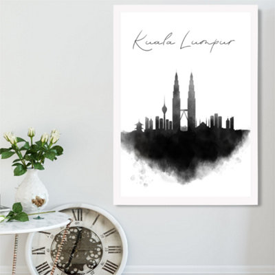 Artze Wall Art Kuala Lumpur Watercolour Skyline City Framed Print Size: A2 With White Frame
