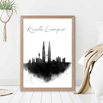 Artze Wall Art Kuala Lumpur Watercolour Skyline City Framed Print Size: A2 With Oak Frame