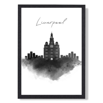 Artze Wall Art Liverpool Watercolour Skyline City Art Print With Black Frame Size: A4 from B&Q