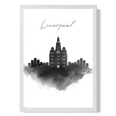 Artze Wall Art Liverpool Watercolour Skyline City Art Print With White Frame Size: A4 from B&Q