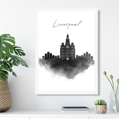 Artze Wall Art Liverpool Watercolour Skyline City Framed Print Size: A3 With White Frame from B&Q