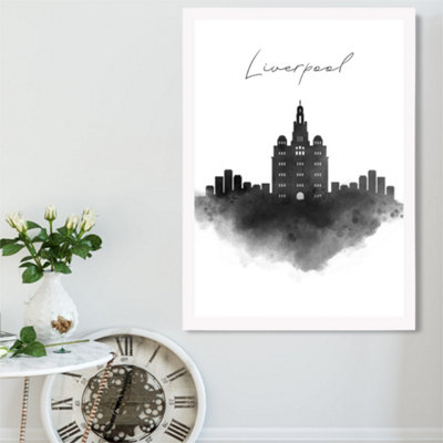 Artze Wall Art Liverpool Watercolour Skyline City Framed Print Size: A2 With White Frame from B&Q
