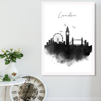 Artze Wall Art London Watercolour Skyline City Framed Print Size: A2 With White Frame from B&Q