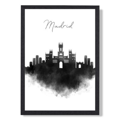 Artze Wall Art Madrid Watercolour Skyline City Art Print With Black Frame Size: A4 from B&Q