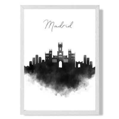 Artze Wall Art Madrid Watercolour Skyline City Art Print With White Frame Size: A4 from B&Q