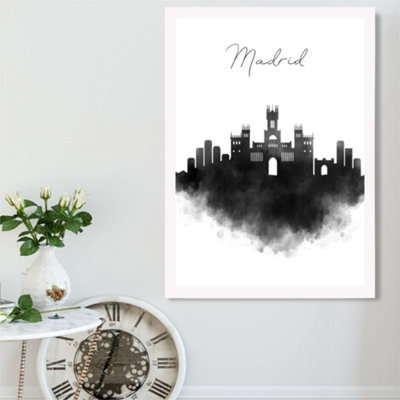 Artze Wall Art Madrid Watercolour Skyline City Framed Print Size: A2 With White Frame from B&Q