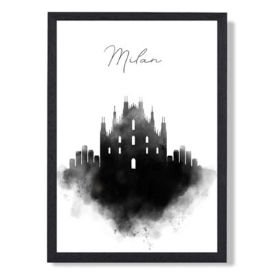 Artze Wall Art Milan Watercolour Skyline City Art Print With Black Frame Size: A4 from B&Q