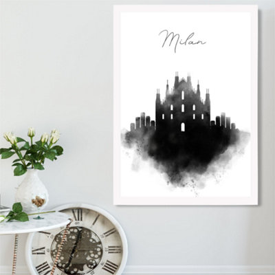 Artze Wall Art Milan Watercolour Skyline City Framed Print Size: A2 With White Frame from B&Q