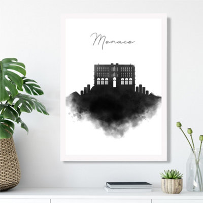 Artze Wall Art Monaco Watercolour Skyline City Framed Print Size: A3 With White Frame from B&Q