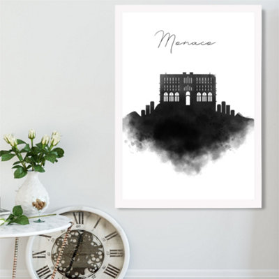 Artze Wall Art Monaco Watercolour Skyline City Framed Print Size: A2 With White Frame from B&Q