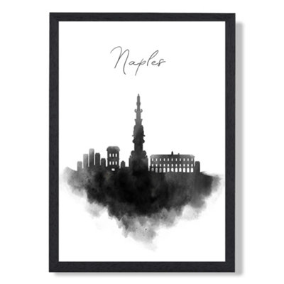 Artze Wall Art Naples Watercolour Skyline City Art Print With Black Frame Size: A4 from B&Q