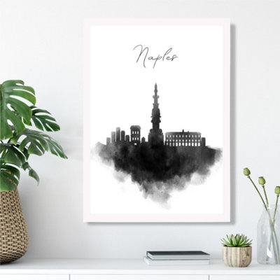 Artze Wall Art Naples Watercolour Skyline City Framed Print Size: A3 With White Frame from B&Q