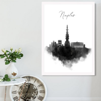 Artze Wall Art Naples Watercolour Skyline City Framed Print Size: A2 With White Frame from B&Q