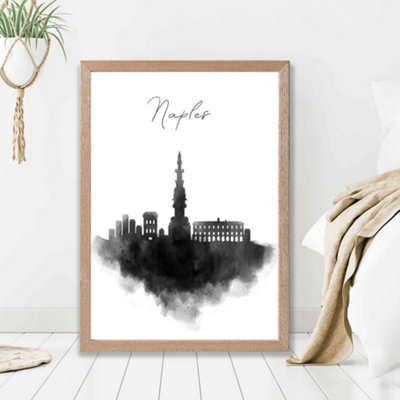 Artze Wall Art Naples Watercolour Skyline City Framed Print Size: A2 With Oak Frame from B&Q