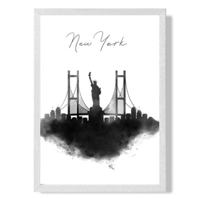 Artze Wall Art New York Watercolour Skyline City Art Print With White Frame Size: A4 from B&Q