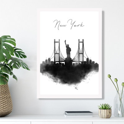 Artze Wall Art New York Watercolour Skyline City Framed Print Size: A3 With White Frame from B&Q