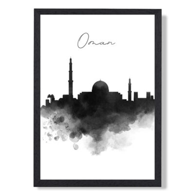 Artze Wall Art Oman Watercolour Skyline City Art Print With Black Frame Size: A4 from B&Q