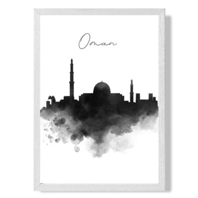 Artze Wall Art Oman Watercolour Skyline City Art Print With White Frame Size: A4 from B&Q
