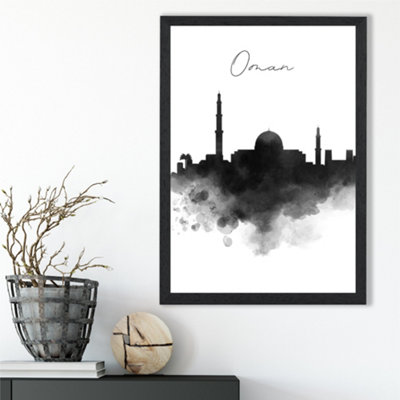 Artze Wall Art Oman Watercolour Skyline City Framed Print Size: A3 With Black Frame from B&Q