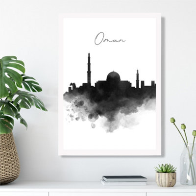 Artze Wall Art Oman Watercolour Skyline City Framed Print Size: A3 With White Frame from B&Q