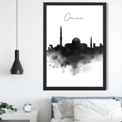 Artze Wall Art Oman Watercolour Skyline City Framed Print Size: A2 With Black Frame from B&Q