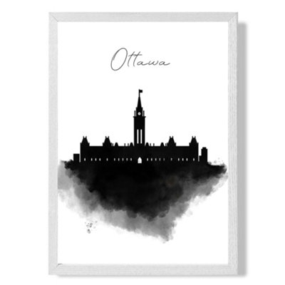 Artze Wall Art Ottawa Watercolour Skyline City Art Print With White Frame Size: A4 from B&Q