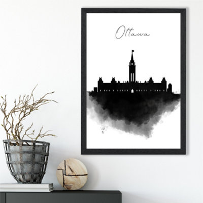 Artze Wall Art Ottawa Watercolour Skyline City Framed Print Size: A3 With Black Frame from B&Q
