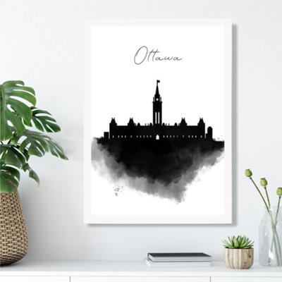 Artze Wall Art Ottawa Watercolour Skyline City Framed Print Size: A3 With White Frame from B&Q