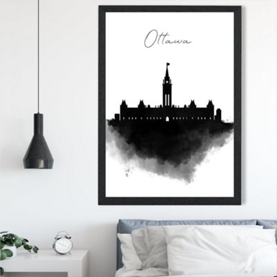 Artze Wall Art Ottawa Watercolour Skyline City Framed Print Size: A2 With Black Frame from B&Q