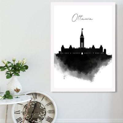 Artze Wall Art Ottawa Watercolour Skyline City Framed Print Size: A2 With White Frame from B&Q