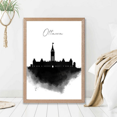 Artze Wall Art Ottawa Watercolour Skyline City Framed Print Size: A2 With Oak Frame from B&Q